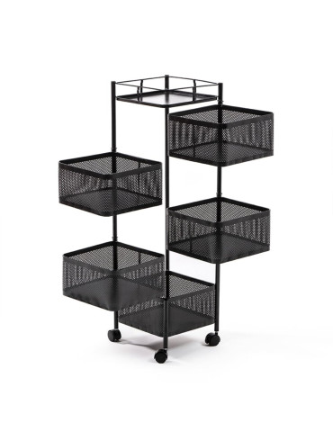 Етажерка мобільна п'ятиярусна універсальна з металу квадратна 26,5Х26,5Х95см Чорна SW-00002100