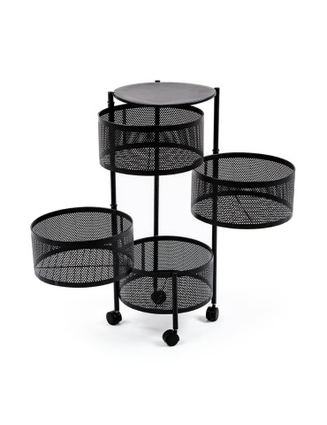 Етажерка мобільна чотириярусна універсальна з металу 30х30х75см Кругла чорна SW-00002101