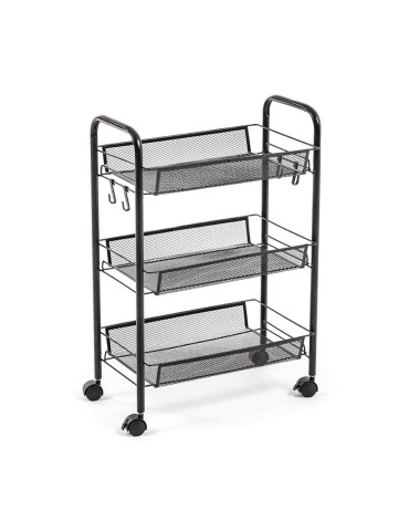 Етажерка мобільна триярусна універсальна з металу 45х27х65см Чорна SW-00002106