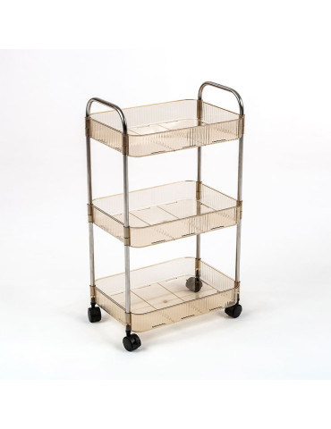 Етажерка мобільна триярусна універсальна з акрилу та металу 40х28,5х70с Бежева SW-00002111