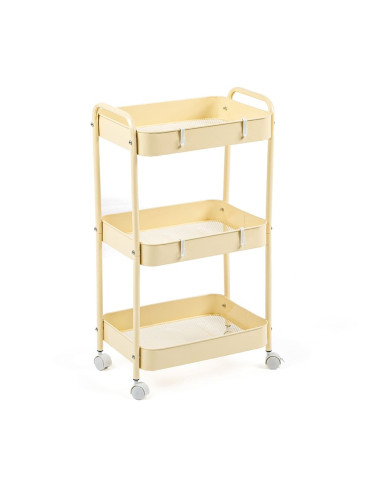 Етажерка мобільна триярусна универсальная з металу 45х30х78см Кремова SW-00002113