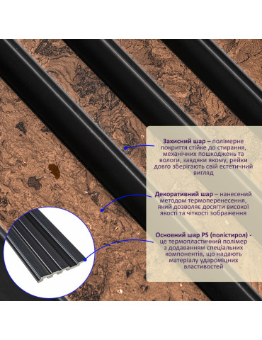 Рейка декоративна PS 2900х120х11мм Коричневий із золотими вкрапленнями SW-00002140-