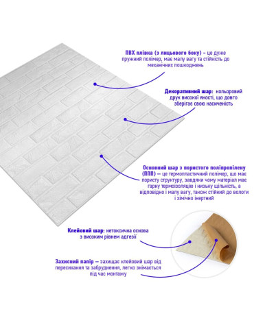 Самоклеюча 3D панель 700х800х8мм Камінь білий (196) SW-00000485