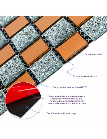 Мозаїка з декоративного скла 298х298х4,5мм Сірий+оранж SW-00002361