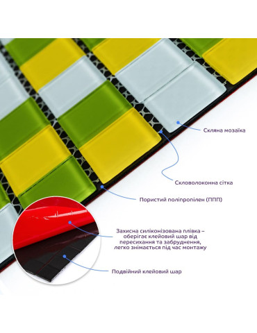 Мозаїка з декоративного скла 298х298х4,5мм Жовто-зелена SW-00002362