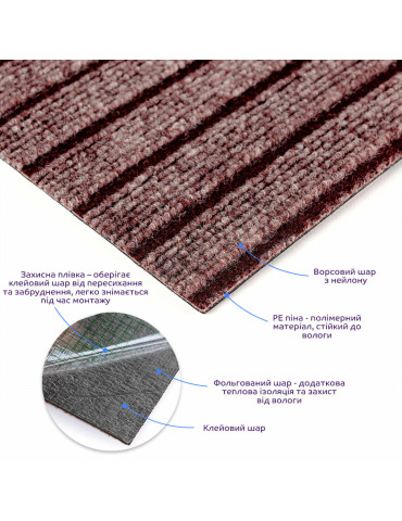 Самоклеюча плитка під ковролін моко 600х600х4,5мм SW-00002489