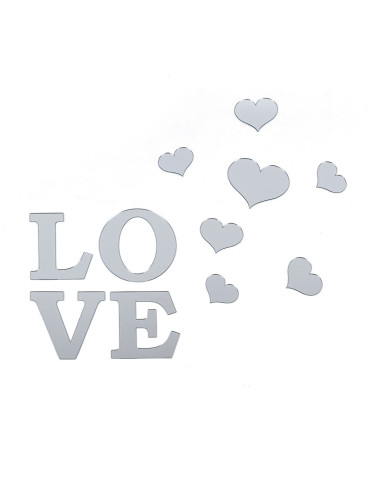 Дзеркальний декор акриловий самоклеючий Love срібло,11шт (D) SW-00002495