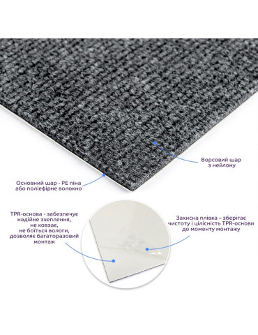 Плитка ковролінова з TPR основою багаторазова темно-сіра 300х300х4мм SW-00002801