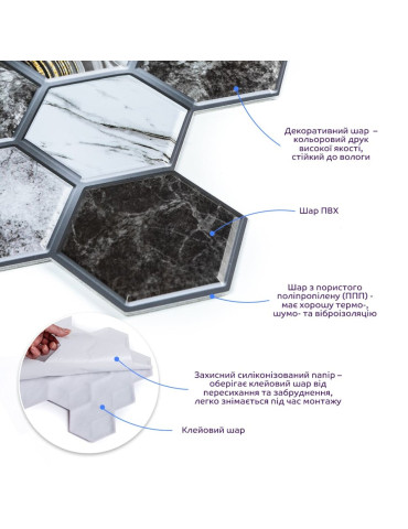 Декоративна ПВХ плитка на самоклейці 280х300х5мм Соти, ціна за 1 шт. (СПП-500) SW-00000524