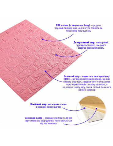 3D панель самоклеюча 700х770х7мм цегла Рожевий (004-7) SW-00000057