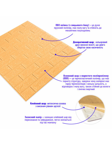 3D панель самоклеюча 700х770х5мм цегла Жовто-пісочний (009-5) SW-00000028