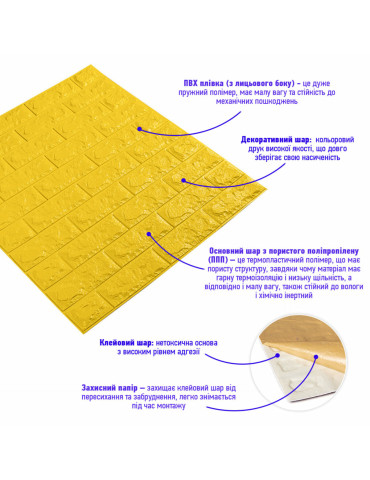 3D панель самоклеюча 700х770х7мм цегла Жовтий (010-7) SW-00000049