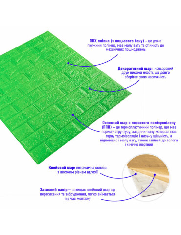 3D панель самоклеюча 700х770х5мм цегла Зелений (013-5) SW-00000149