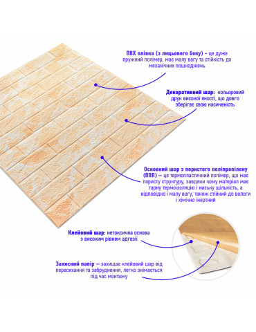 Декоративна 3D панель самоклейка 700х770х5мм Мармур бежевий(цегла) (062) SW-00000032