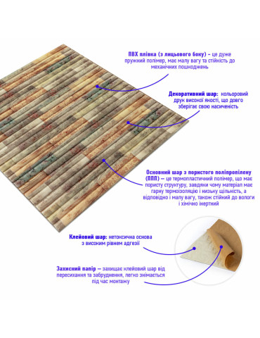 Самоклеюча декоративна 3D панель 700x700x8.5мм Мікс бамбук Кольоровий (073) SW-00000090